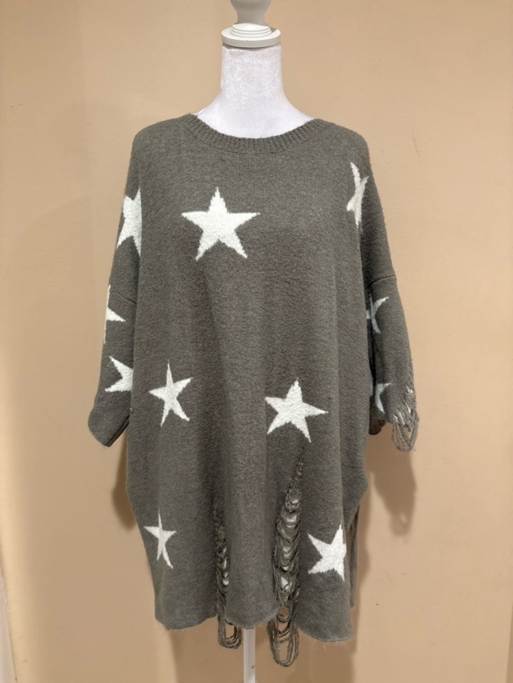 easel Grey Star-Print Crewneck Sweater
